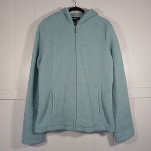 Weather Tamer Womens Blue Textured Fleece Full Zip Hoodie Jacket Large 525159